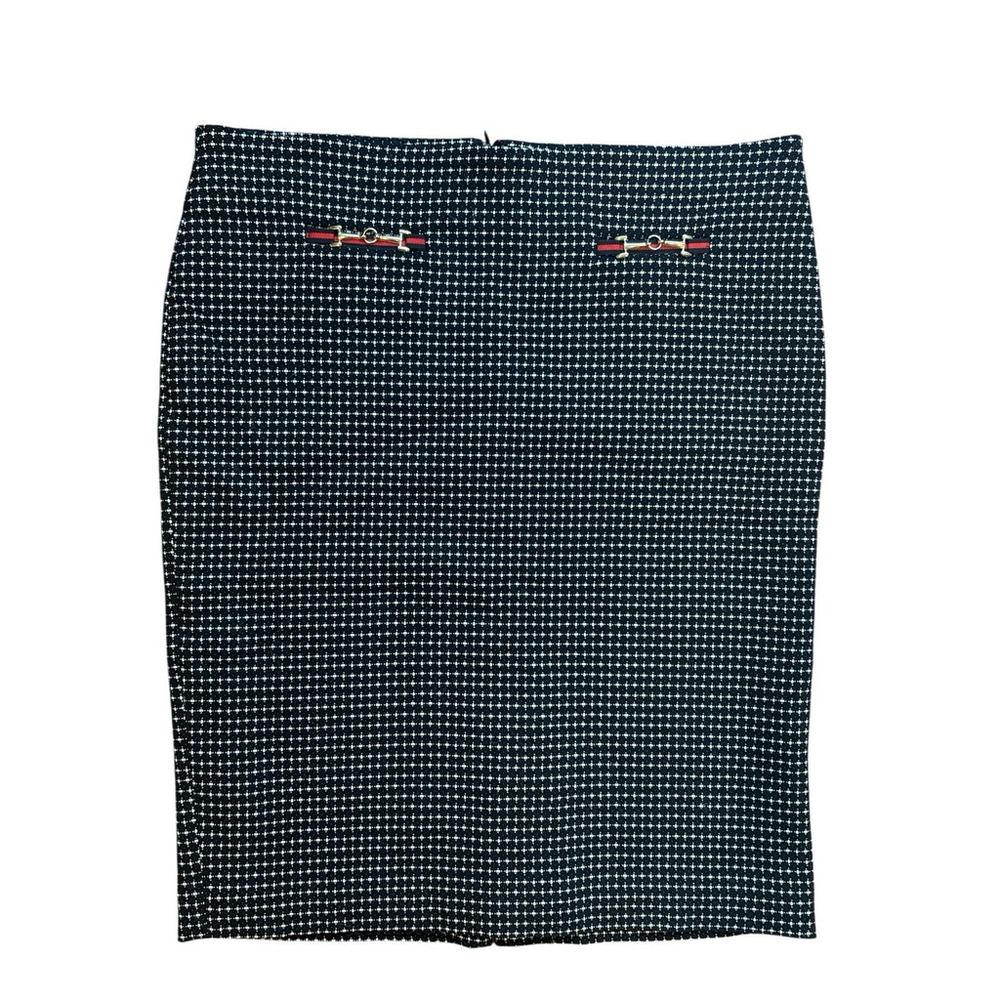 Melanie Lyne Skirt Pencil Knee Length Black White Stretch Business Career Sz. 10